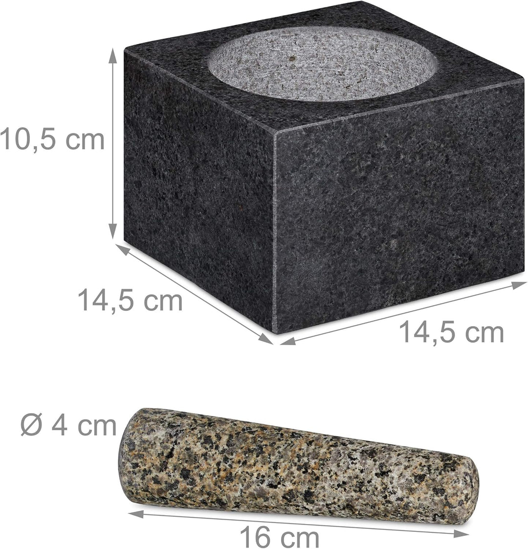 Relaxdays Mörser mit Stössel, Granit, poliert, für Gewürze & Kräuter, 500 ml, Steinmörser BxT: 14,5