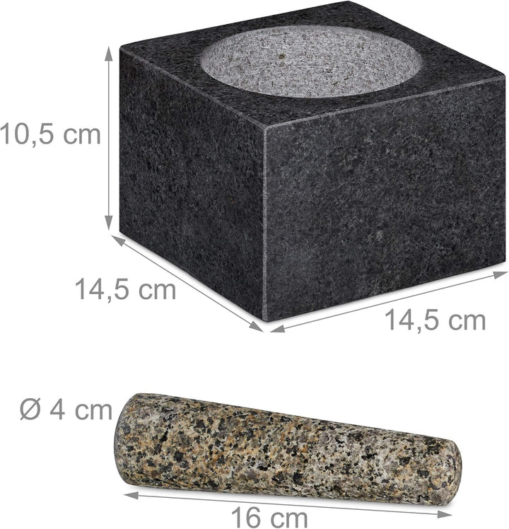Relaxdays Mörser mit Stössel, Granit, poliert, für Gewürze & Kräuter, 500 ml, Steinmörser BxT: 14,5