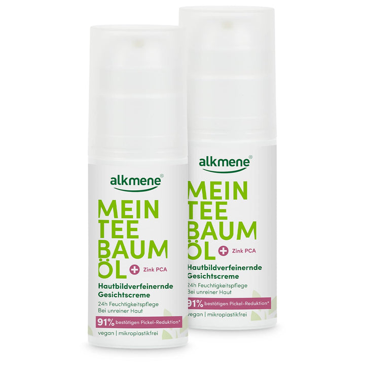 alkmene Mein Teebaumöl Gesichtscreme 2x 50 ml Pickel Reduktion 91% bestätigt - Naturreines Teebaumöl