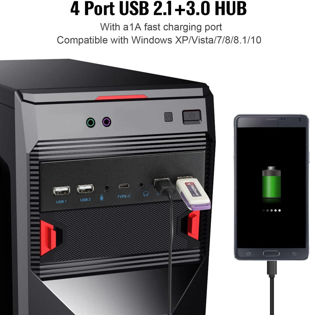 MZHOU USB2.0+3.0 Metall Frontpanel,5,25-Zoll 19Pin Front Panel Adapte,4 USB 3.0 Ports Hub & (1HD Aud