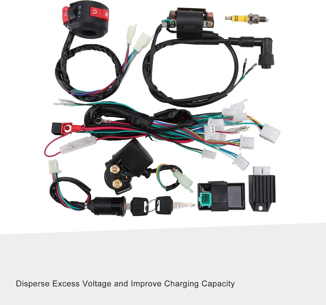 GOOFIT 50cc 125cc Volle Elektrik Kabelbaum Spule Gleichrichter CDI Ersatz für ATV Solenoid Zündkerze