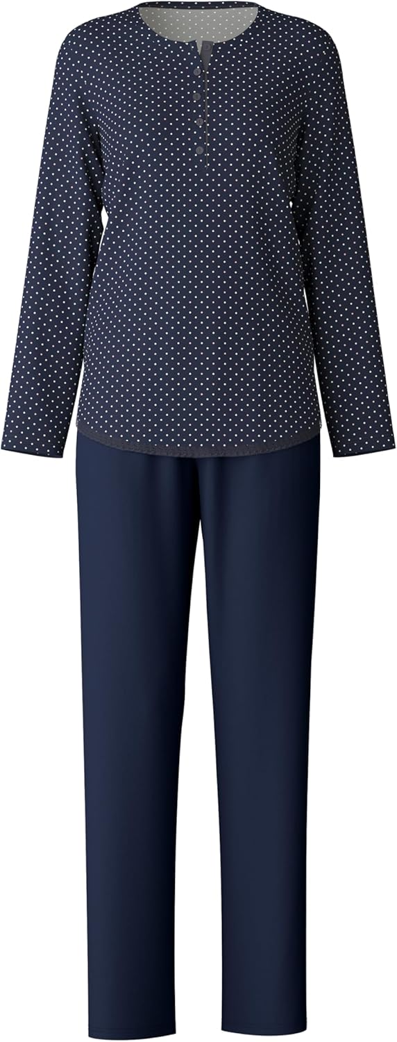 CALIDA Midnight Dreams Pyjama, lang Damen, aus 100% Dicker Baumwolle 36-38 Peacoat Blue, 36-38 Peaco