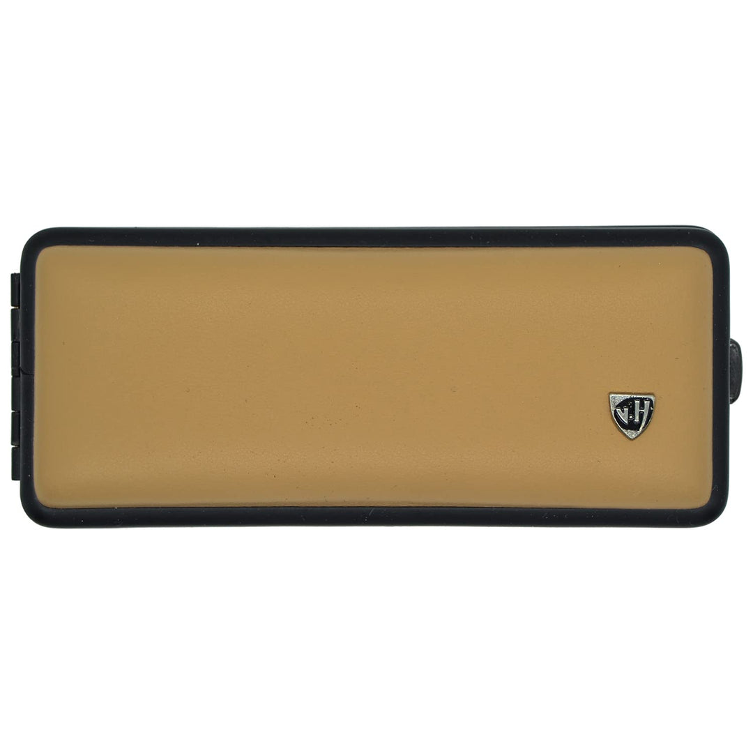 Zigarettenetui Echtleder Slim, Leder Beige, Rahmen schwarz, für 10 Zigaretten, Handmade in Germany,