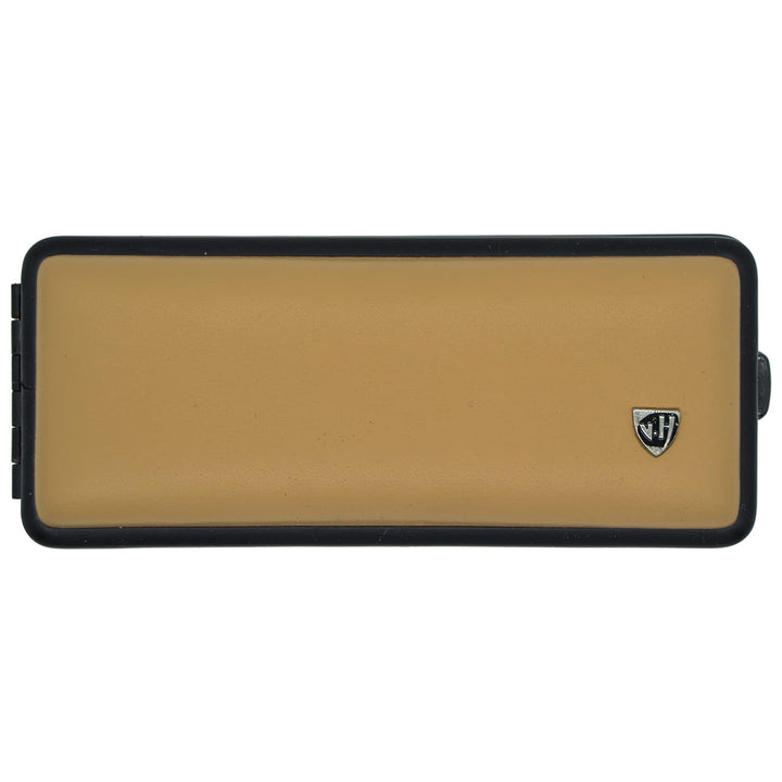 Zigarettenetui Echtleder Slim, Leder Beige, Rahmen schwarz, für 10 Zigaretten, Handmade in Germany,