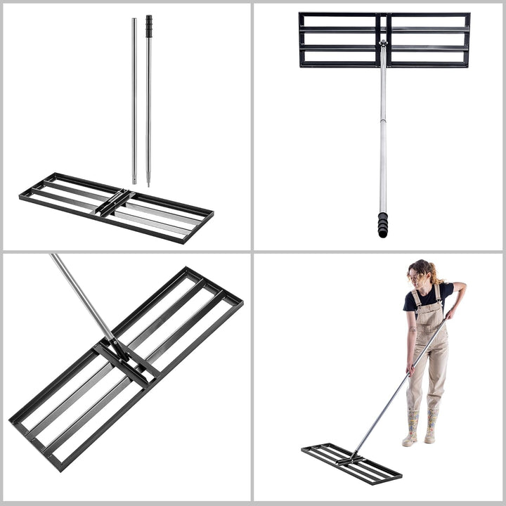 KADAX Rasenrakel 89x29cm mit Stiel, Nivellierrechen für Rasenpflege, Rasenplanierrechen zum Nivellie