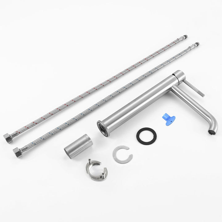 PHASAT Wasserhahn Bad, Waschtischarmatur für Waschbecken Gebürstet Einhebelmischer Hoch für Aufsatzw