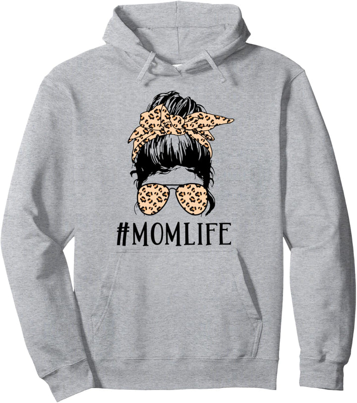 mom life Messy Bun Hair Glasses Pullover Hoodie