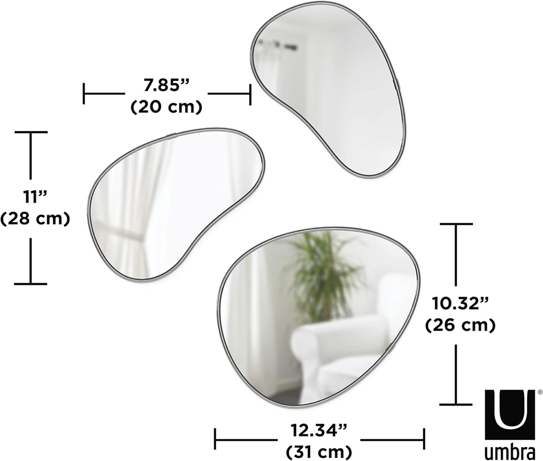 Umbra Hubba Pebble Wandspiegel Set, Moderne Design Spiegel mit Organischer Form, 3er-Set, Titan Tita