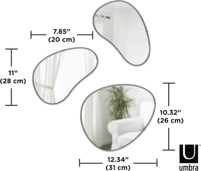 Umbra Hubba Pebble Wandspiegel Set, Moderne Design Spiegel mit Organischer Form, 3er-Set, Titan Tita