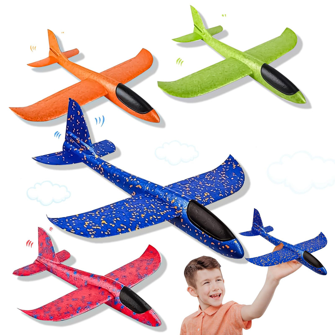 Styroporflieger - 4 Stück Kinder Flugzeuge, Wurfgleiter aus Styropor, Flugzeug Spielzeug für Kinder
