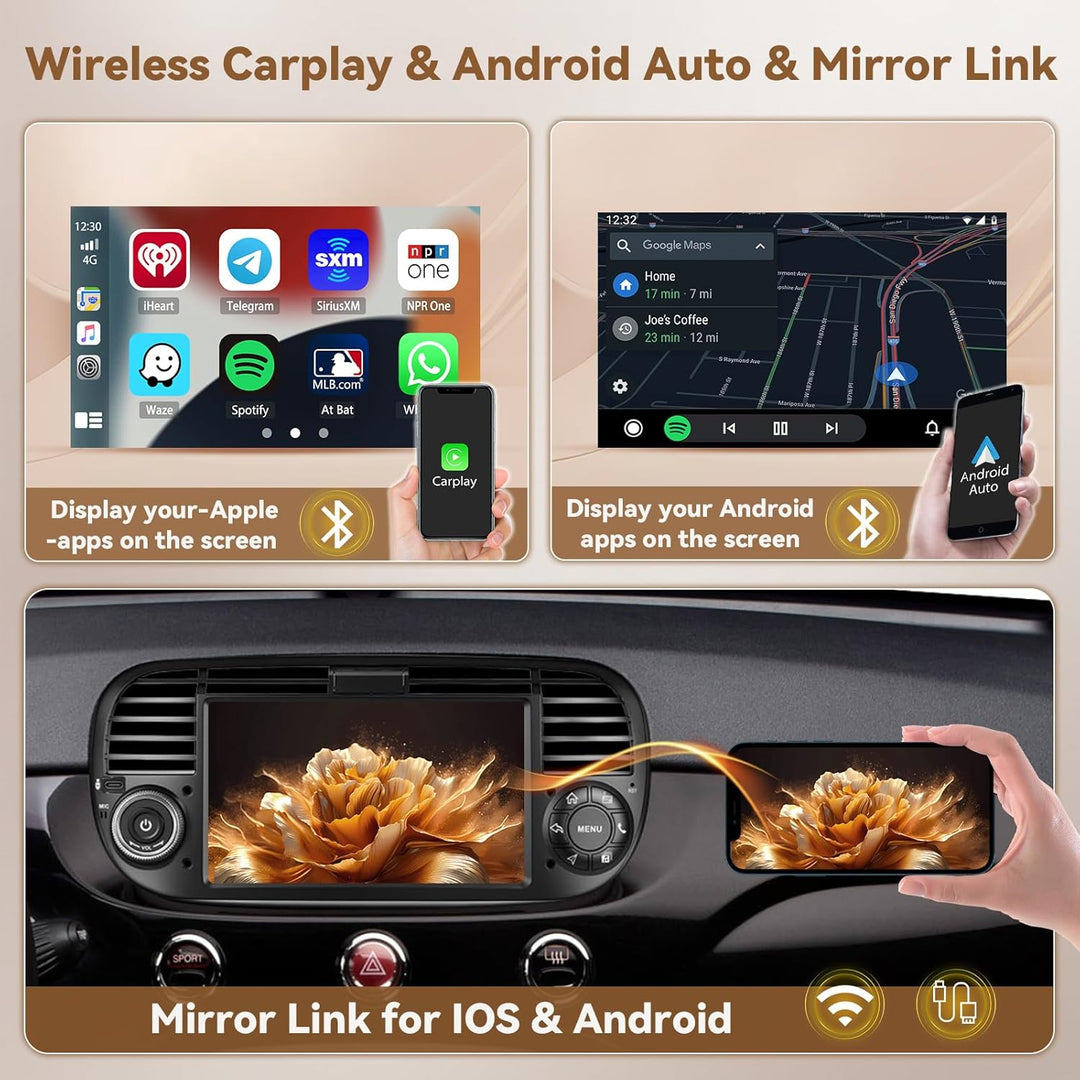 Hikity Android 15 4+128G Autoradio für FIAT 500 2007-2015 mit 7 Zoll Incell Touchscreen, Autoradio 2