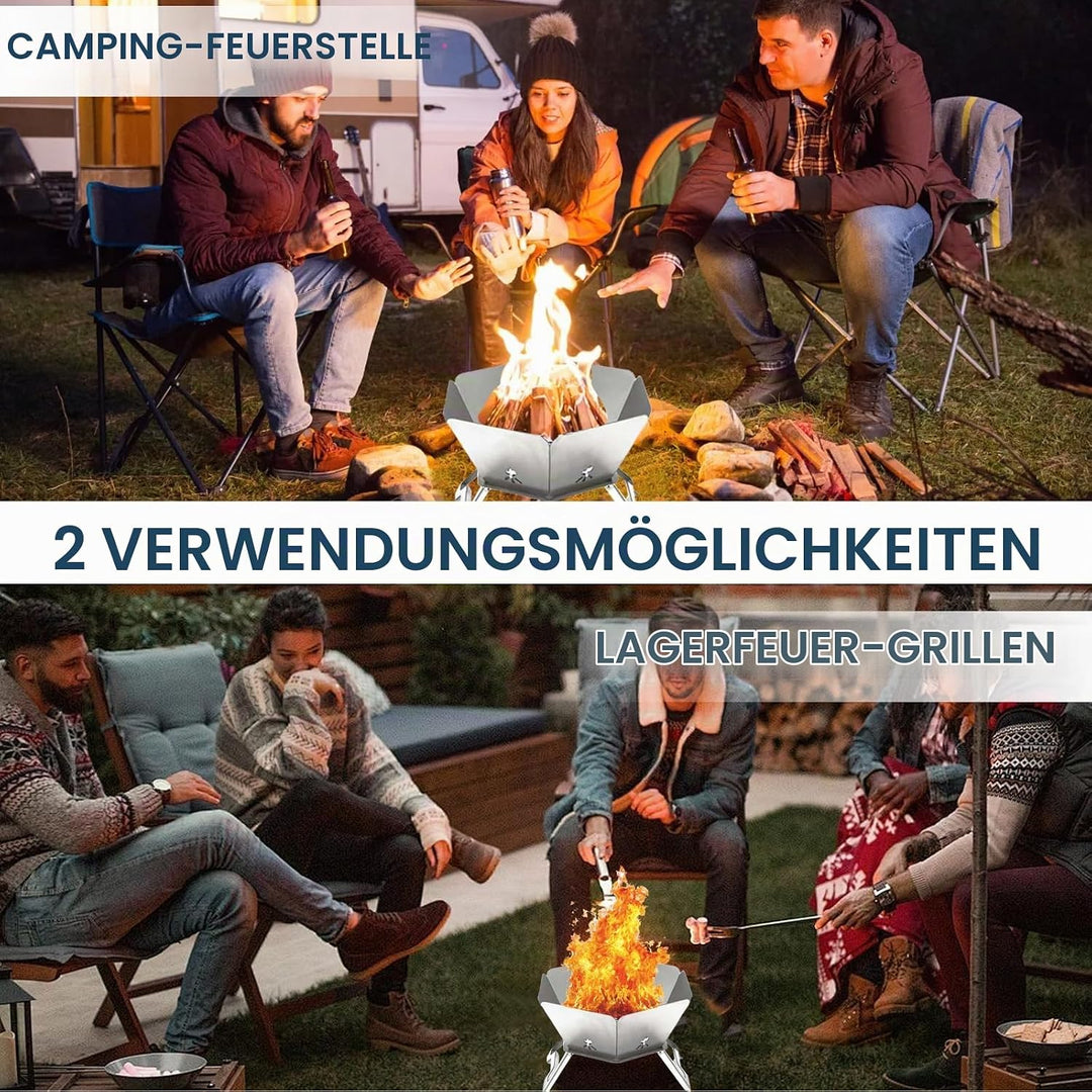 Tragbare Feuerstelle für Camping, Faltbare Feuerstelle Edelstahl Outdoor, Camping Feuerschale für Pi