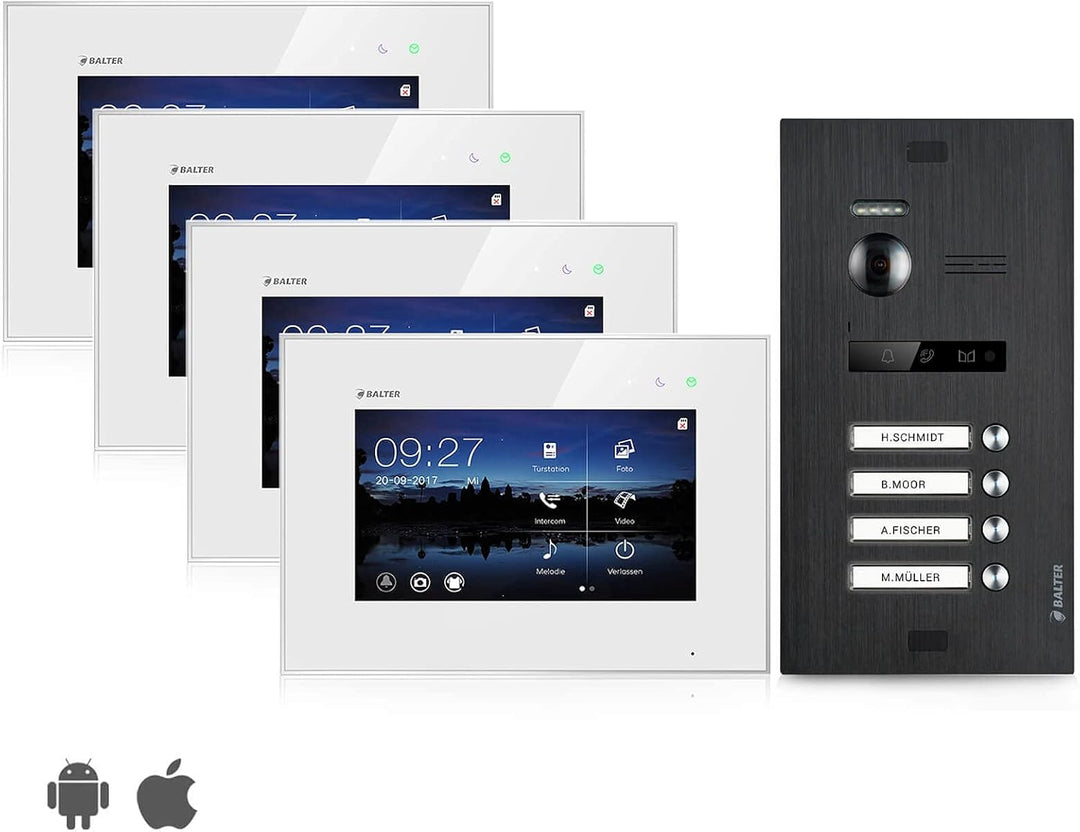 Balter EVO Video-Türsprechanlage ✓ Touchscreen 7 Zoll Monitor ✓ Türstation Schwarz ✓ Klingel ✓ 2-Dra