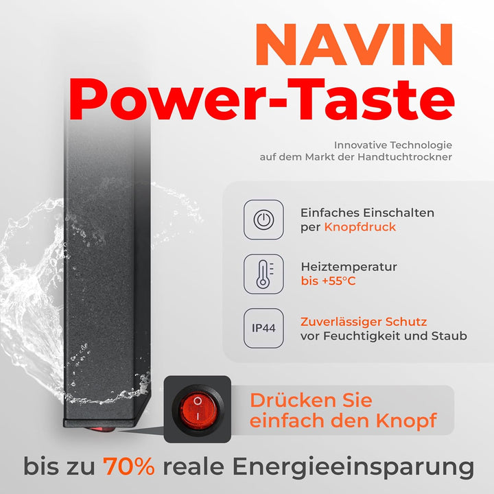 NAVIN Elektrischer Handtuchtrockner Silouette Quadro 160x1000 - Schwarz aus robustem Kohlenstoffstah