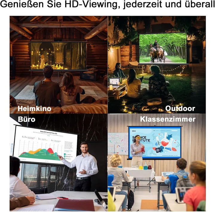 VISULAPEX 60" Leinwand Beamer mit Stativ, 16:9 4K HD Projektor Leinwand 160°Betrachtungswinkel Einst