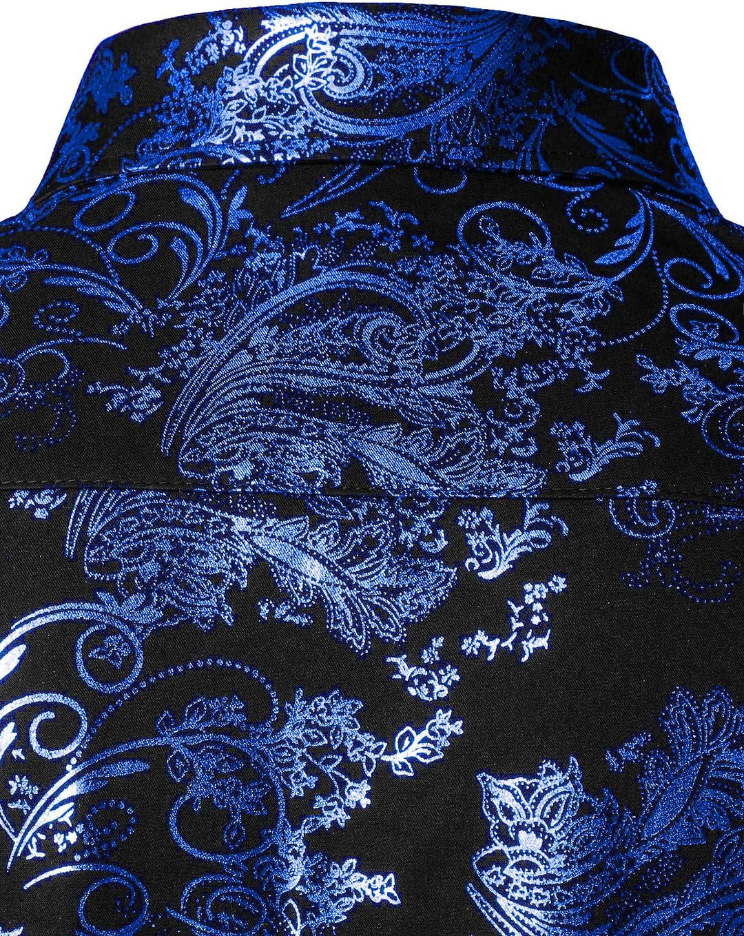 PARKLEES Herren Luxus Paisley Gemustert Golden Glänzend Slim Fit Freizeithemd L Schwarz Royal Blau,
