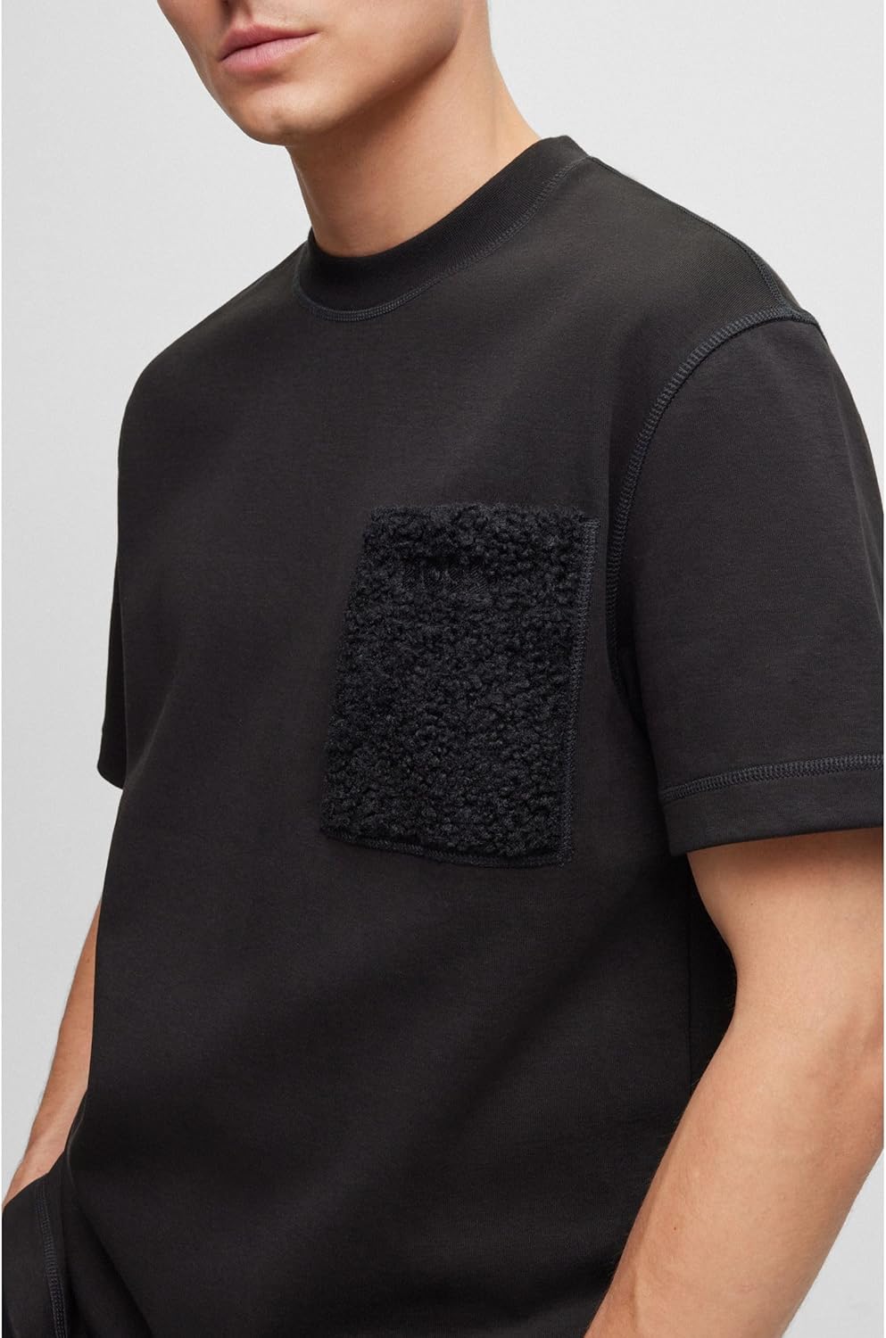 BOSS Herren Teeteddy Oversized T-Shirt aus Interlock-Baumwolle mit Teddy-Tasche XS Black1, XS Black1