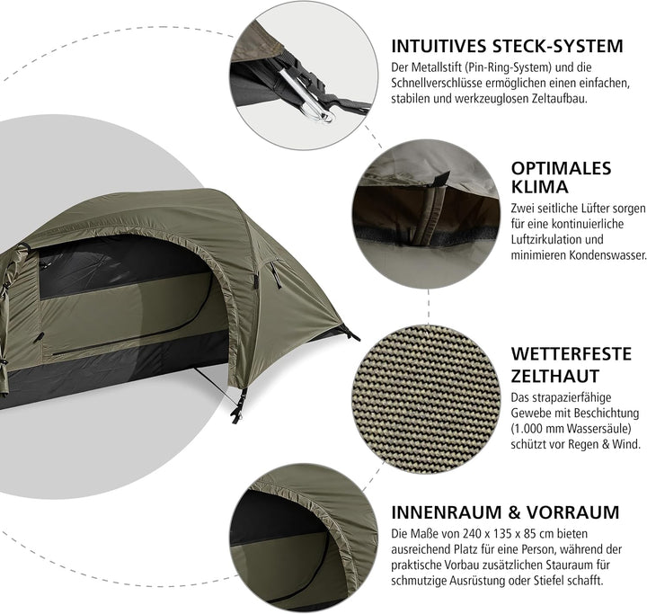 Mil-Tec 1-Mann Zelt Recon Oliv, Oliv