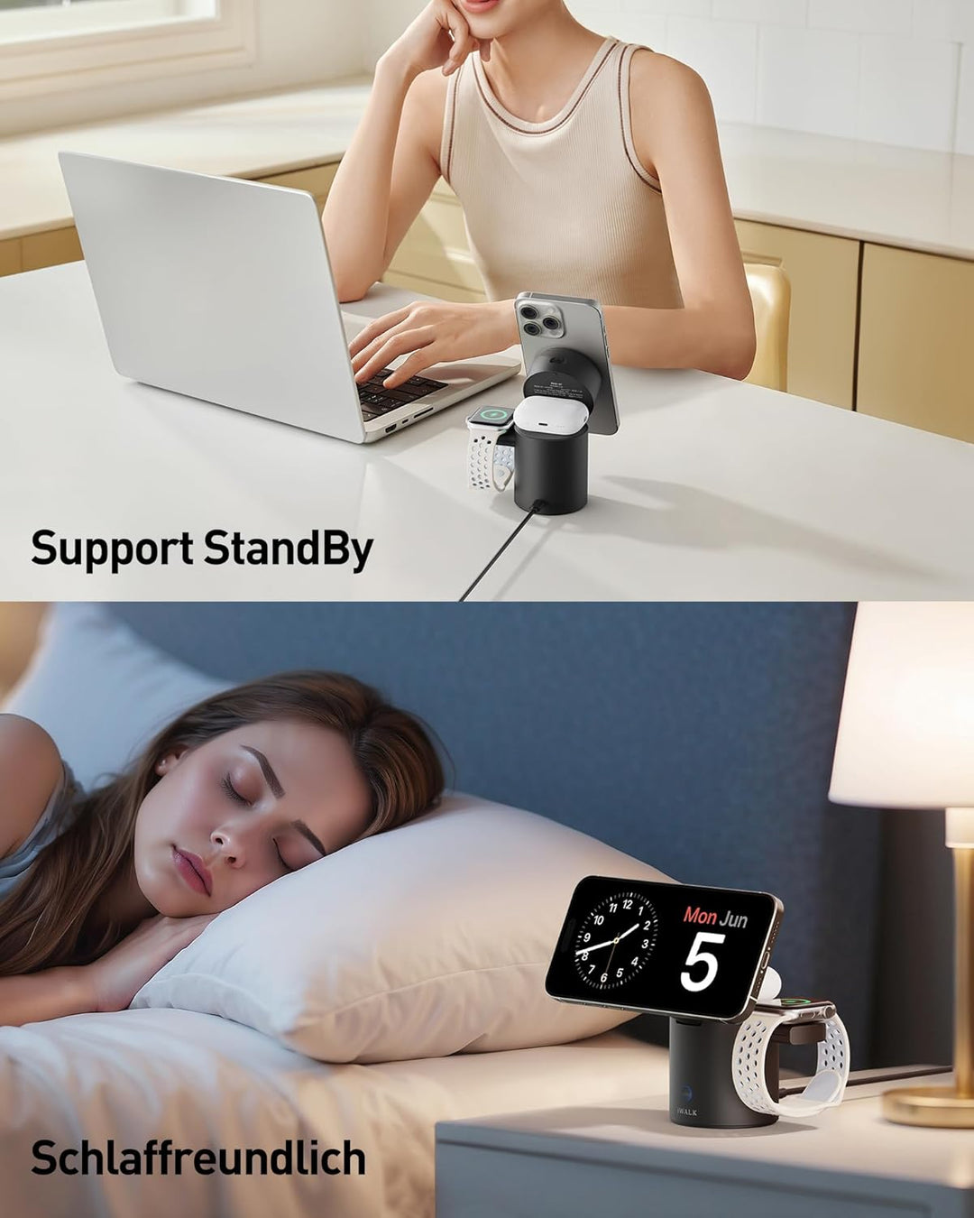 iWALK 3 In 1 Wireless Ladeständer Mit Automatischer Rotation, Ladestation Mit Magnet Für Apple Gerät