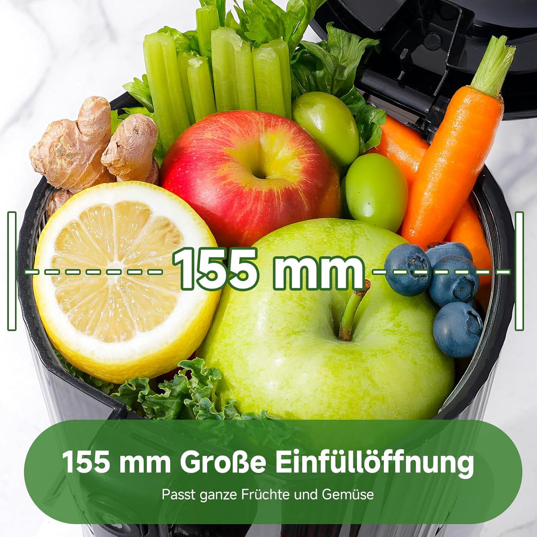 AMZCHEF Entsafter Slow Juicer 155mm XXL Einfüllöffnung - 2,5L Saftpresse Elektrisch für ganzes Obst