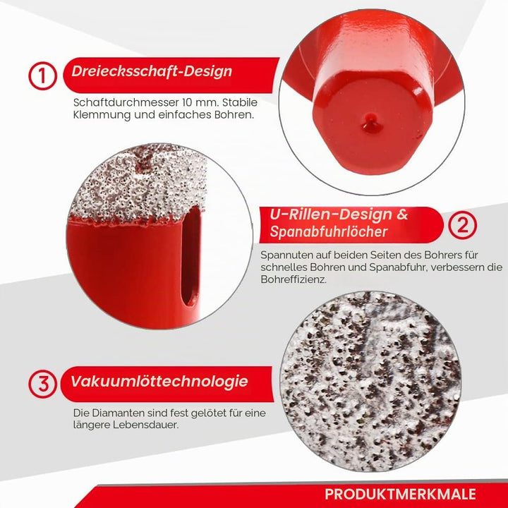 DT-DIATOOL Diamantbohrer-Set, 11 Stück/Set, vakuumgelötete Diamant-Lochsäge mit Dreieckschaft 6/8/10