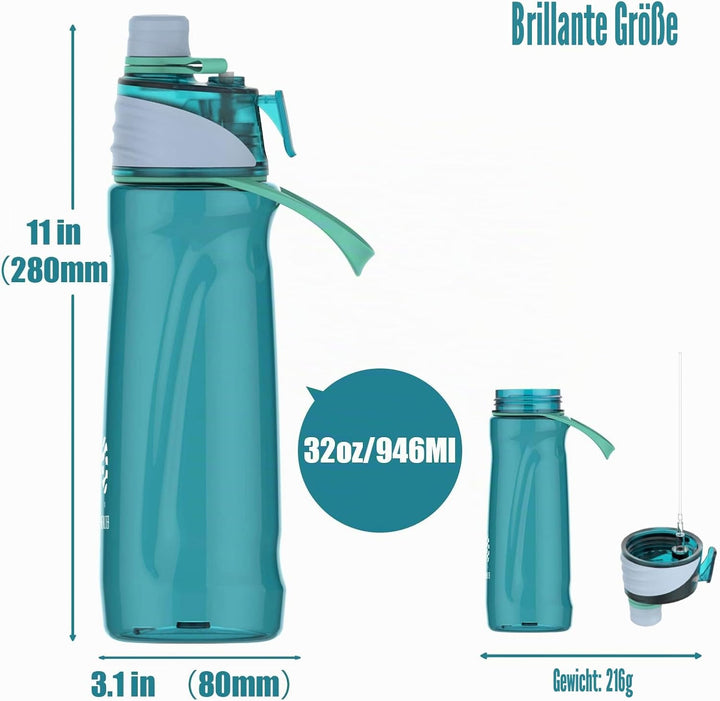 950ml Trinkflasche mit sprühfunktion Nebel Sport Wasserflasche Auslaufsicherer Flasche für Jungen un
