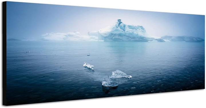 Paul Sinus Art Panoramabild auf Leinwand und Keilrahmen 150x50cm Meer Eisberge Schnee Nebel Dunst