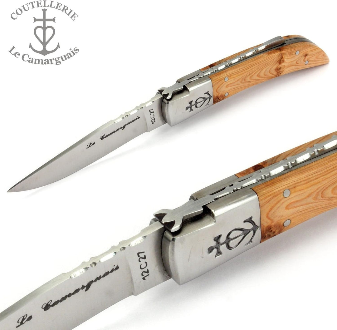 Le Camarguais 12 cm Taschenmesser 20090 - Griffschalen Wacholder - Klinge 10 cm Stahl 12C27-1 Backe