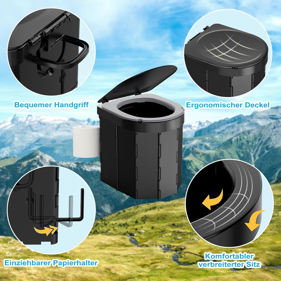 WADEO Tragbare Campingtoilette mit EVA-Komfortsitz, Faltbare Toilette Klapptoilette belastbar bis zu