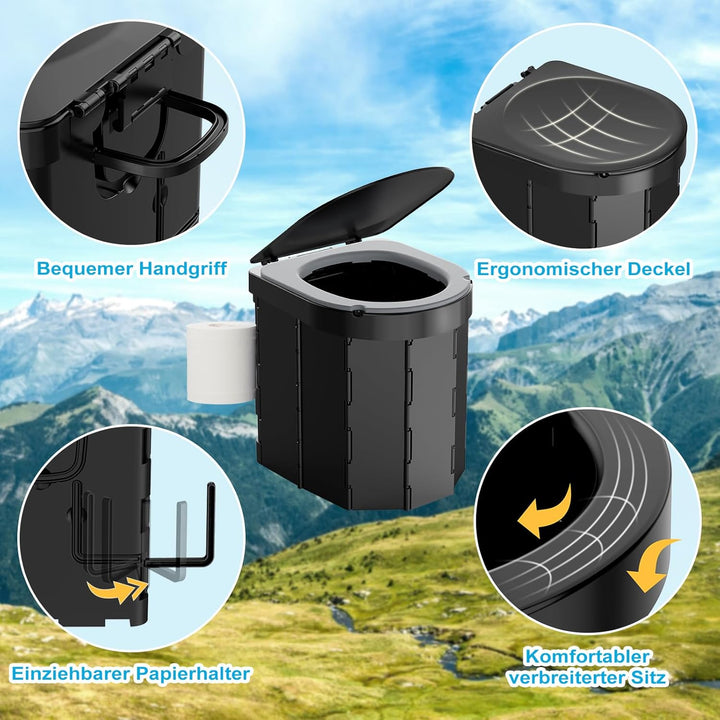 WADEO Tragbare Campingtoilette mit EVA-Komfortsitz, Faltbare Toilette Klapptoilette belastbar bis zu