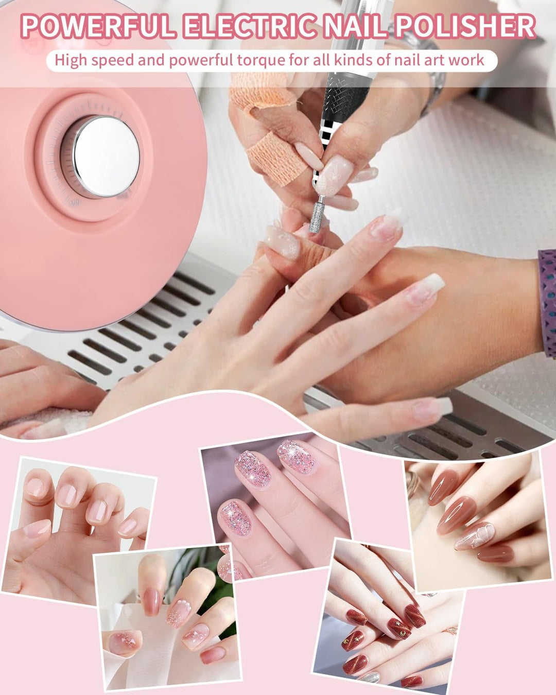 Nagelschleifer 45000 U/min, 6 in 1, Profi-Nagelfräser mit Pedal/Touch-Modus