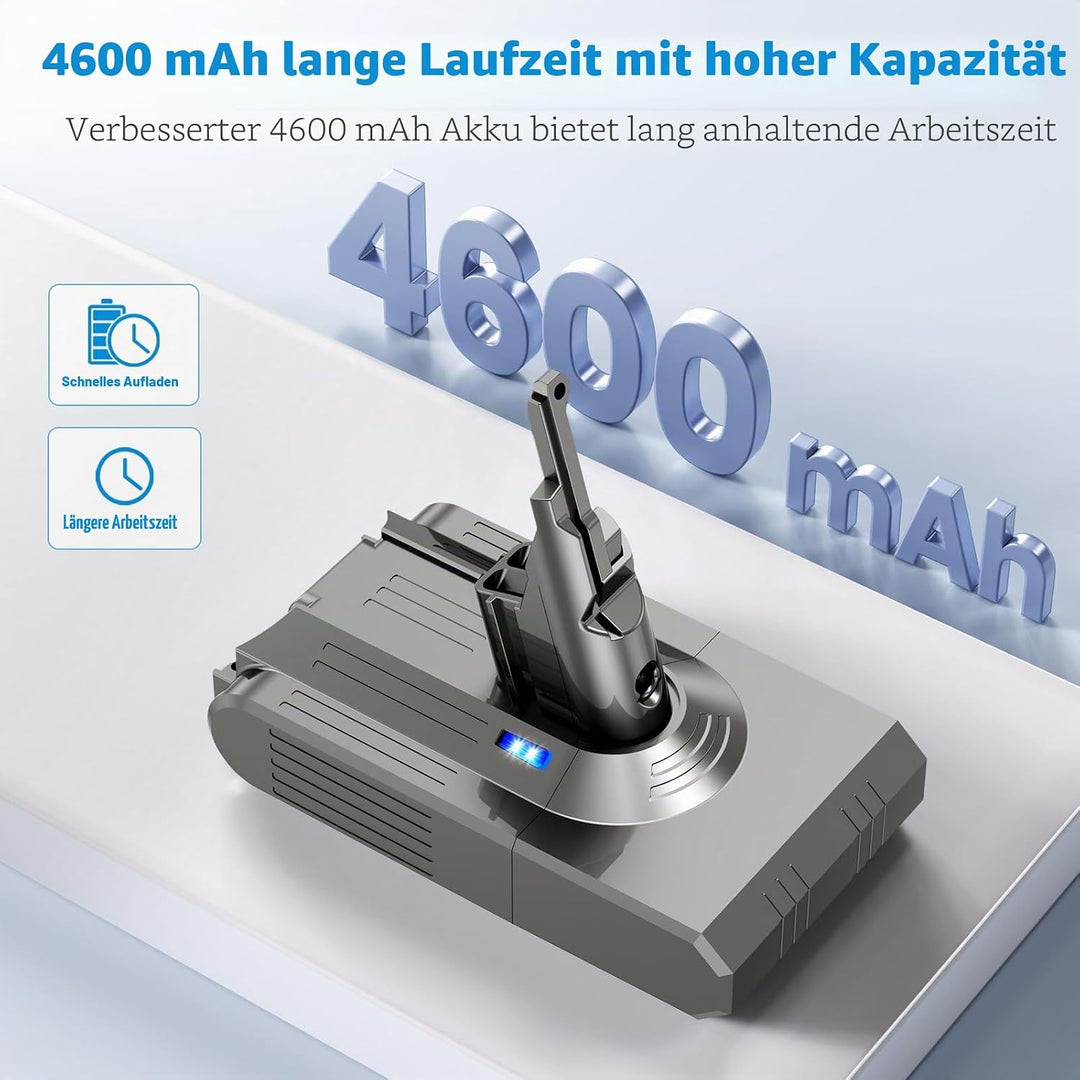 ASUNCELL 21.6V/4600mAh Lithium-Ionen Ersatzbatterie mit Werkzeugen für Alle Dyson V8 Models, V8 Abso