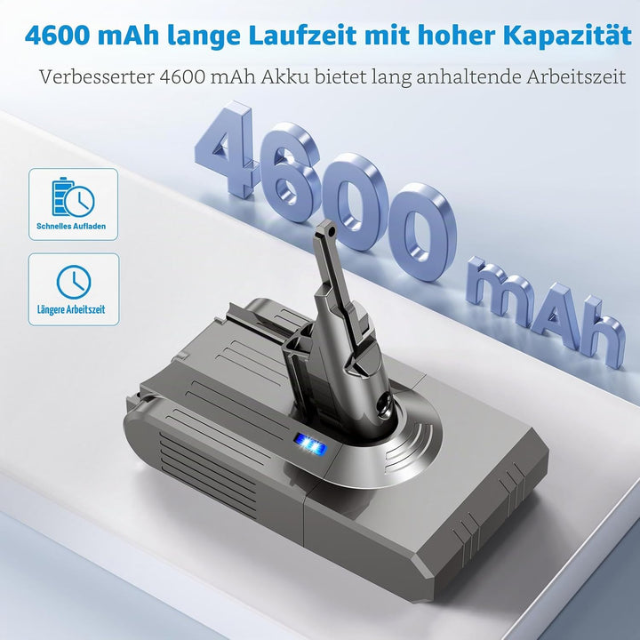 ASUNCELL 21.6V/4600mAh Lithium-Ionen Ersatzbatterie mit Werkzeugen für Alle Dyson V8 Models, V8 Abso