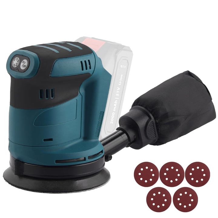AMTOVL Exzenterschleifer Brushless Schleifmaschine Schleifgerät mit 5PCS 125mm Schleifpapier Schleif