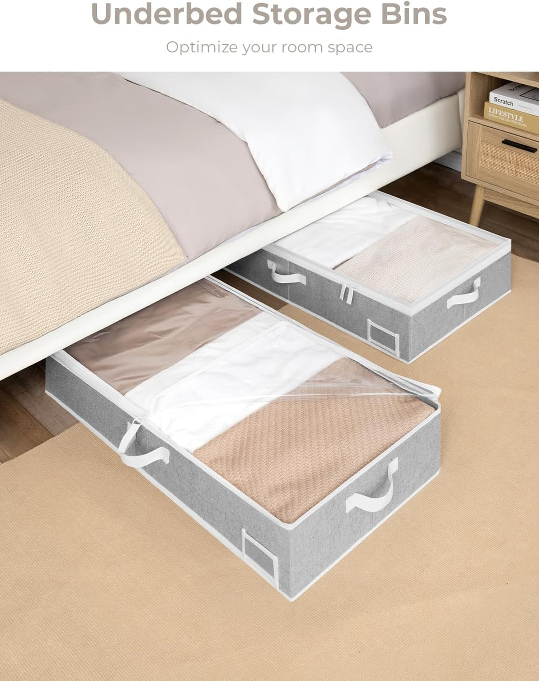 StorageWorks grosse Unterbett Aufbewahrungsbox mit Deckel, Kleiderschrank Organizer mit Griffen, fal