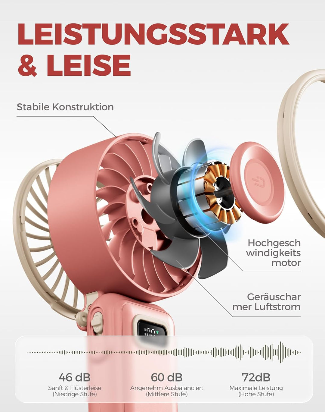 Diveblues Handventilator Tragbarer Turbo-Ventilator mit 100 Stufen und 7.4m/s Starkem Luftstrom, 180