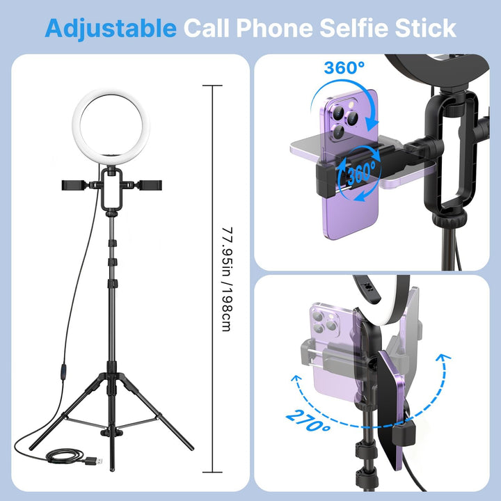 yAyusi Vlogging Kit für iPhone/Android, 198 cm Ausziehbares Stativ mit Magnetischem Mikrofon/Ringlic
