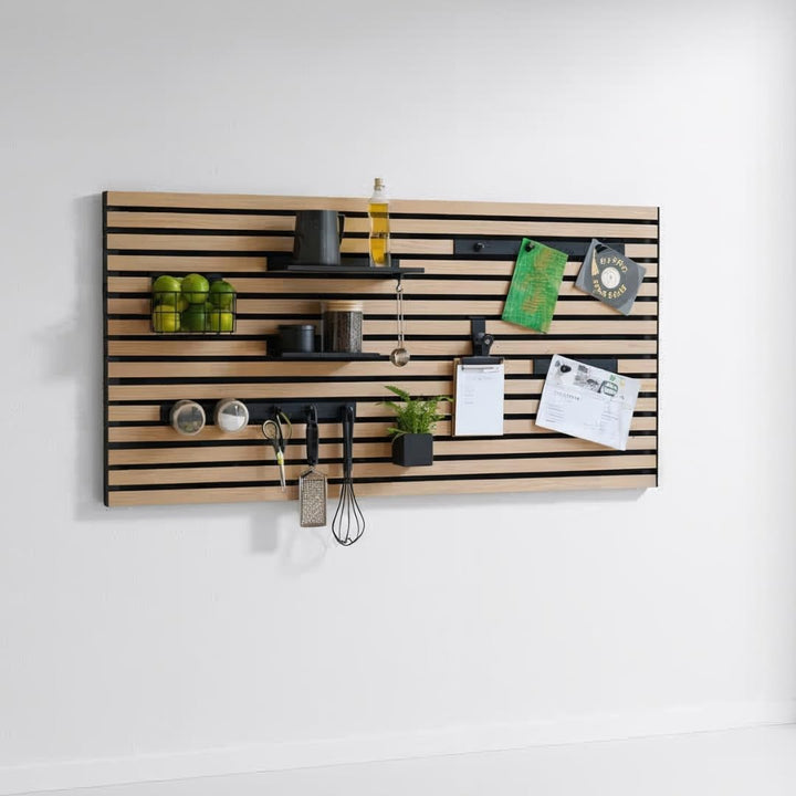Steinmine - Designmanufaktur Wandorganizer (60 x 120 cm) - Akustikpaneel mit Eichenholzlamellen - in