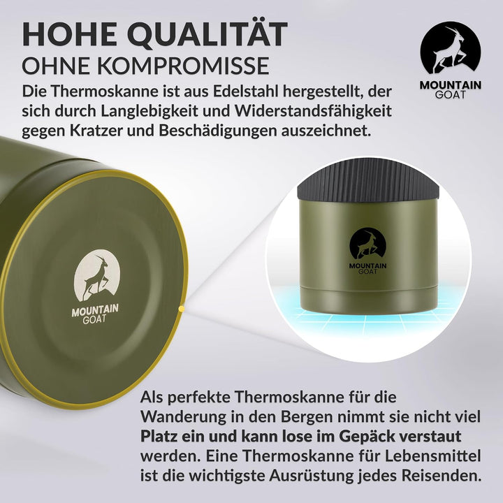 MOUNTAIN GOAT Thermobehälter für Essen 1L aus Edelstahl, Doppelwandig, Druckentlastungsventil, Isoli