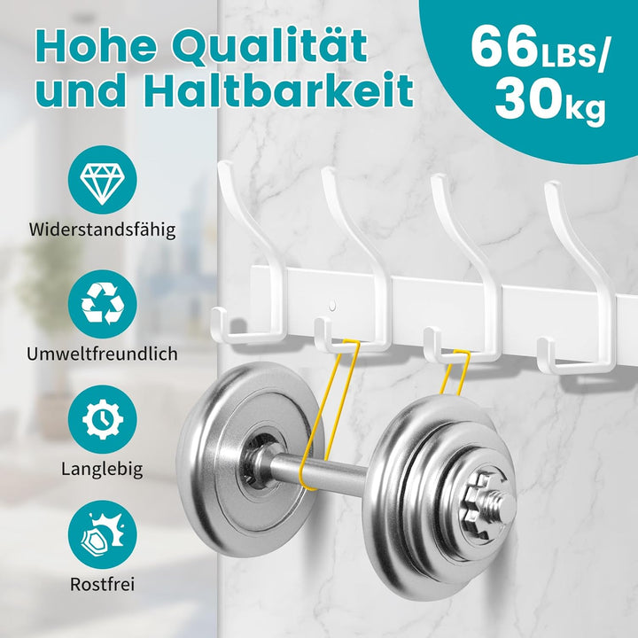 Garderobenhaken Edelstahl Garderobenleiste Weiss Kleiderhaken Wand Wandhaken mit 8 Haken, Hakenleist