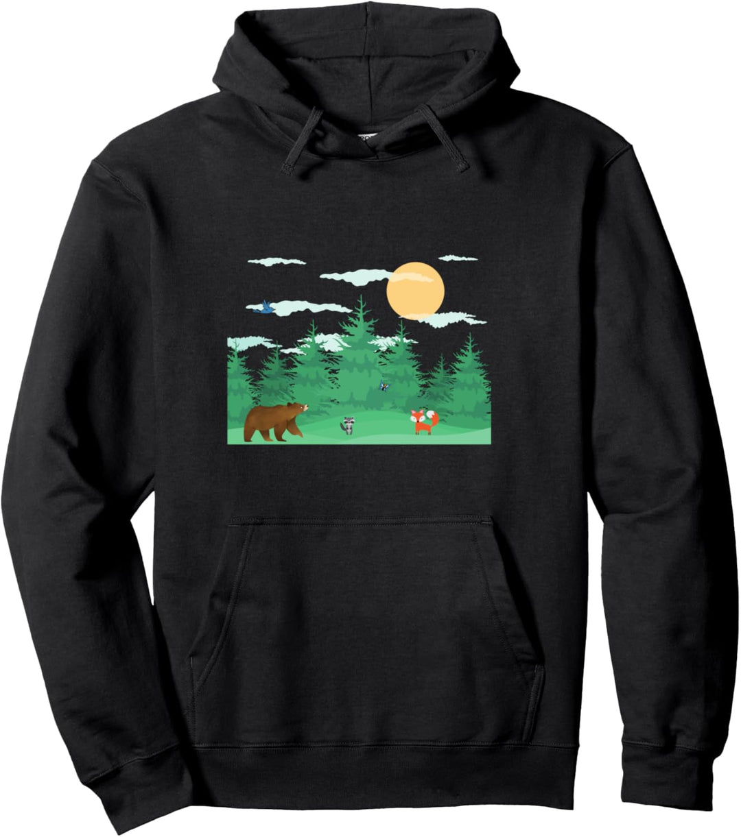 Wald Waschbär Fuchs Bär Schmetterling Vogel Cartoon Pullover Hoodie