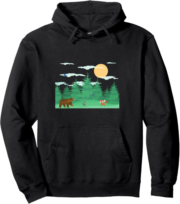 Wald Waschbär Fuchs Bär Schmetterling Vogel Cartoon Pullover Hoodie