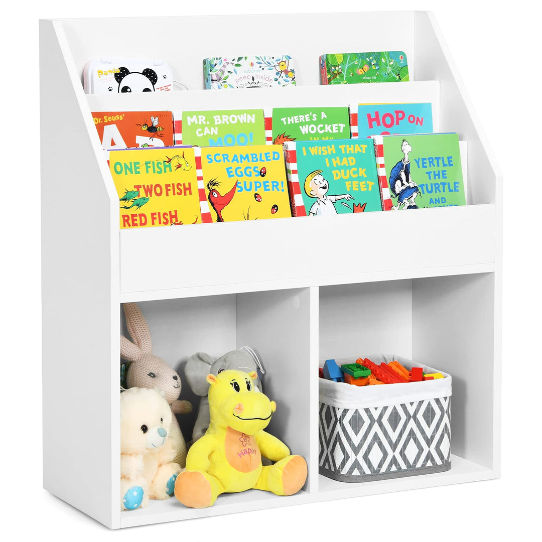 COSTWAY Bücherregal für Kinder, Spielzeugregal aus Holz mit 3-stufigem Fach &amp; 2 Ablagen, 2 in 1 Kind