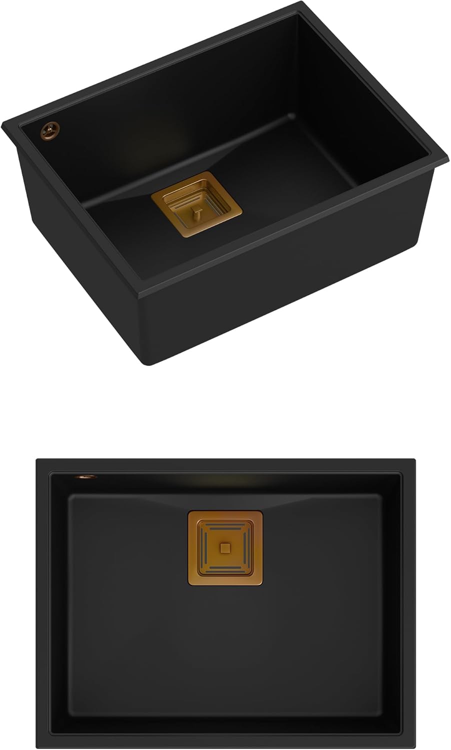 QUADRON Einbeckenspüle Granitspüle Spüle Küche | Grösse 55 x 42 x 22,5 cm Farbe: Pure Carbon & Kupfe