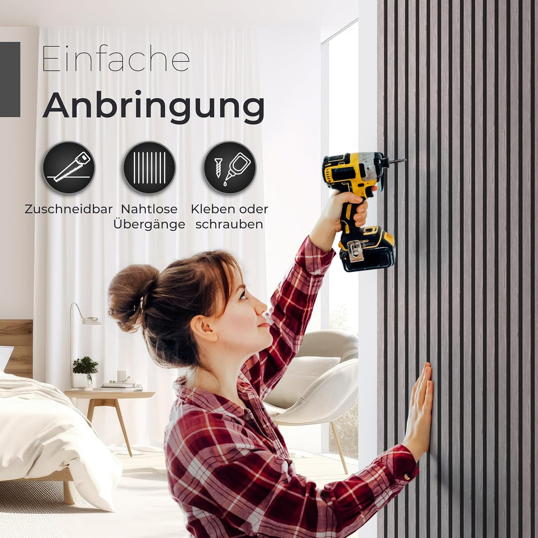 Akustikpaneele Holz – 2er-Set | 120x60cm | Echtholz Birne & Akustikfilz Schwarz – 3D Wandpaneele für