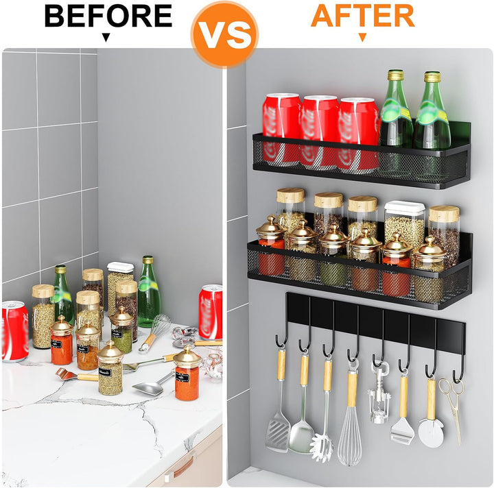 Aufworld Magnetische Gewürzregal für Kühlschrank, 3 Pack magnetische Regal, bewegliche magnetische K