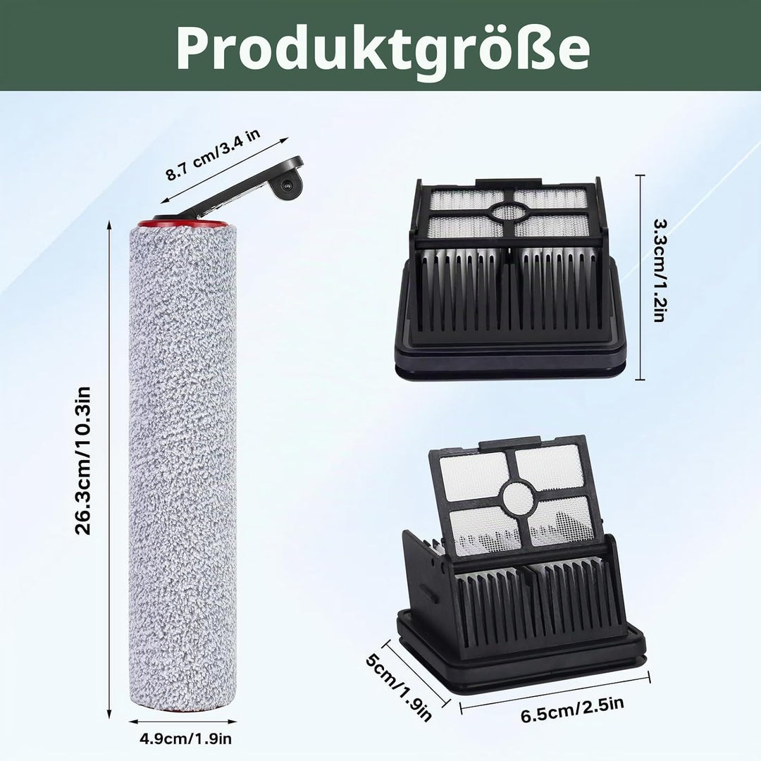 Zubehör für Dreame H12 Pro Ultra/H13 Pro Nass- und Trockensauger Ersatzteile, 2 Bürstenrolle + 4 Fil