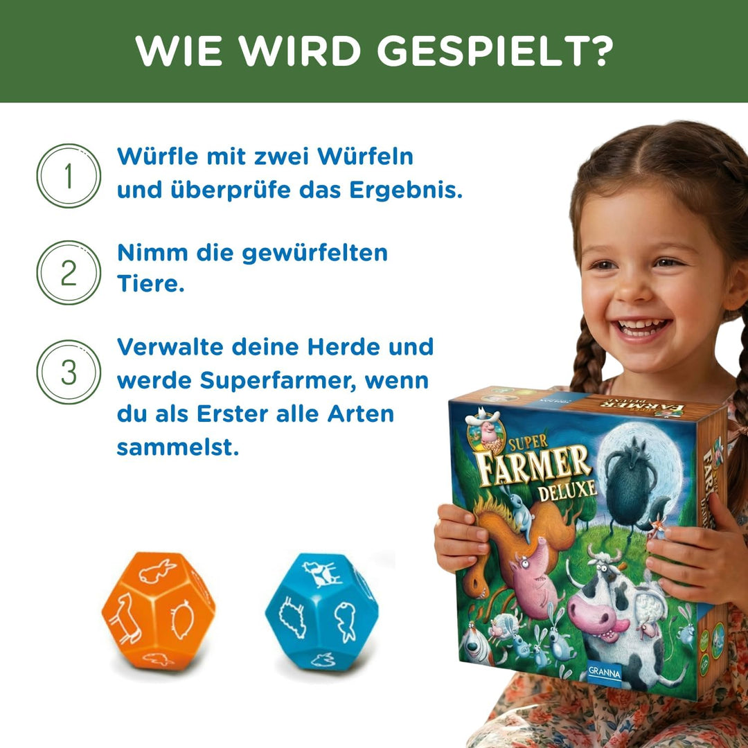 Granna – Superfarmer Deluxe – Familienspiel & Wirtschaftsspiel, Deluxe-Version mit Tierfiguren, Für