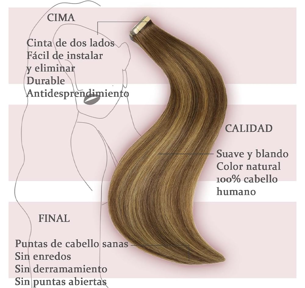 HotLulana Tape Extensions Echthaar Balayage Schokoladenbraun bis Karamellblond(#4/4/27) Extensions E