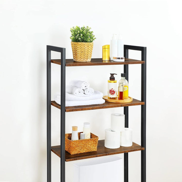 HOOBRO Toilettenregal, Badezimmerregal mit 3 Ablagen, industrielles Multifunktionsregal im Retro-Sti